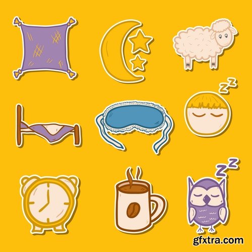 Collection of different icons sleep pillow bed space 25 Eps