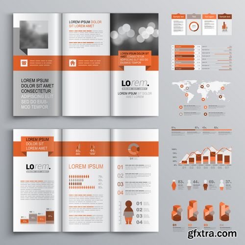 Vector - Classic Brochure Template Design with Red Geometric Stripe - Cover Layout and Infographics