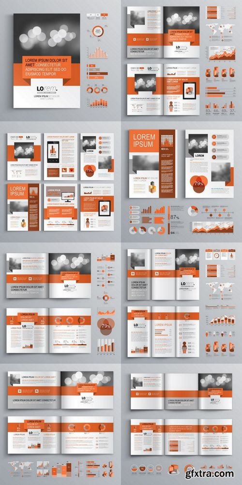 Vector - Classic Brochure Template Design with Red Geometric Stripe - Cover Layout and Infographics