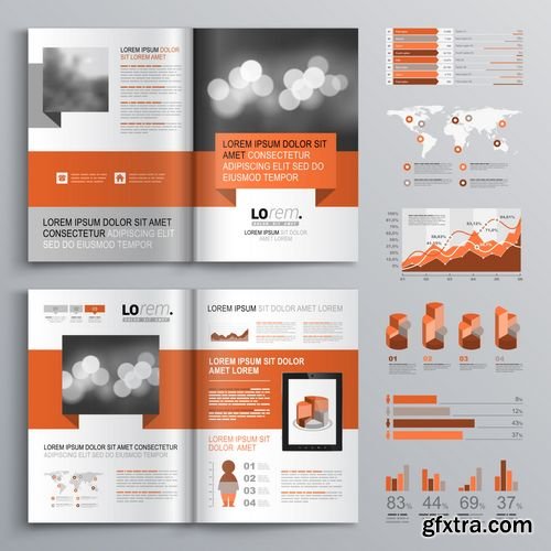 Vector - Classic Brochure Template Design with Red Geometric Stripe - Cover Layout and Infographics