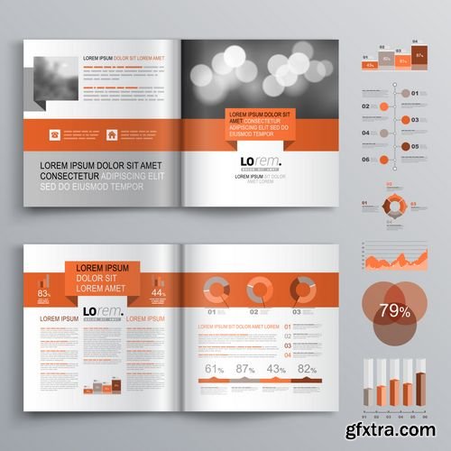 Vector - Classic Brochure Template Design with Red Geometric Stripe - Cover Layout and Infographics