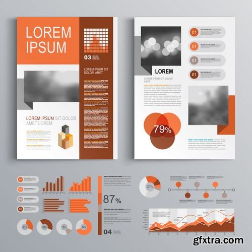 Vector - Classic Brochure Template Design with Red Geometric Stripe - Cover Layout and Infographics