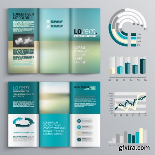 Vector - Blue Brochure Template Design with Square Shapes - Cover Layout and Infographics