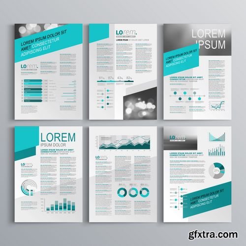 Vector - Gray Brochure Template Design with Green Diagonal Shapes - Cover Layout and Infographics