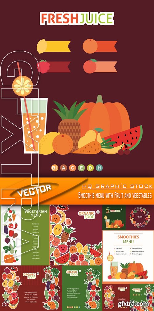 Stock Vector - Smoothie menu with Fruit and vegetables