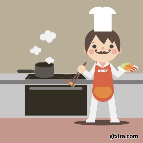 Man and cook various types of illustrations 7x EPS