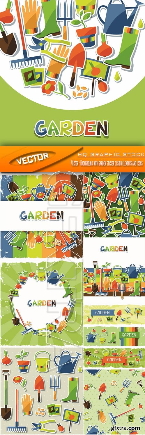 Stock Vector - Background with garden sticker design elements and icons