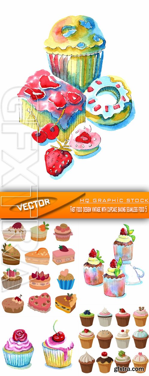 Stock Vector - Fast food design vintage with cupcake baking seamless food 5