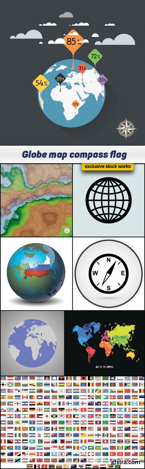 Globe map compass flag 8x EPS