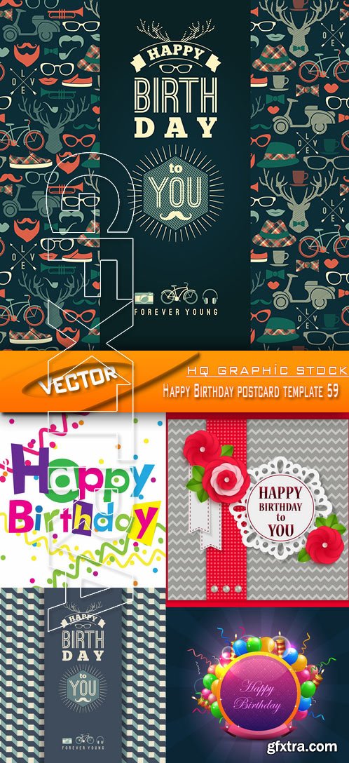 Stock Vector - Happy Birthday postcard template 59