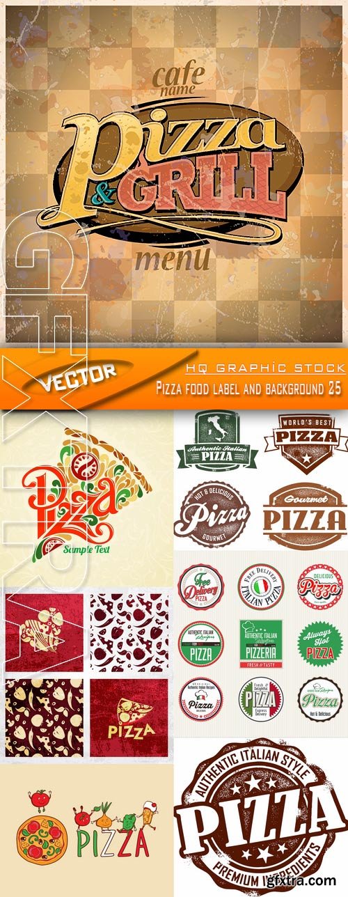 Stock Vector - Pizza food label and background 25