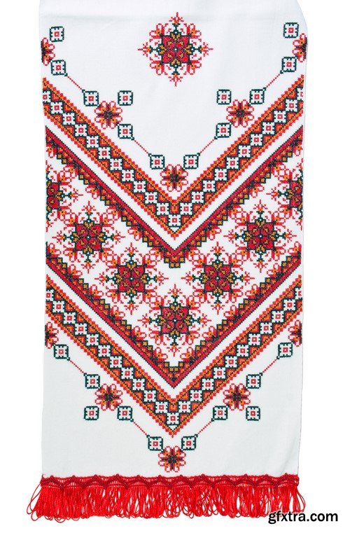 Traditional Ukrainian embroidered towel in red 7x JPEG