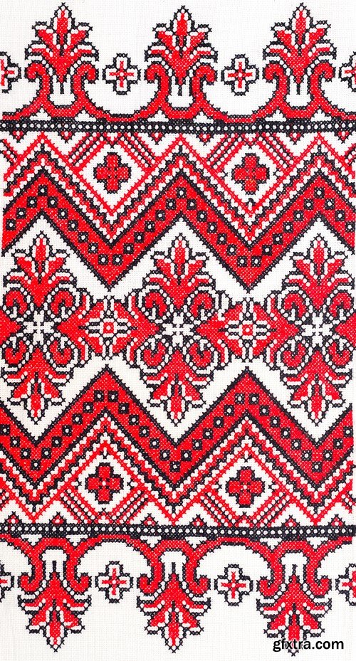 Traditional Ukrainian embroidered towel in red 7x JPEG