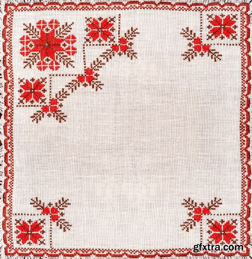 Traditional Ukrainian embroidered towel in red 7x JPEG