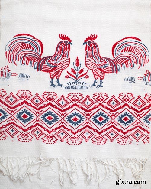 Traditional Ukrainian embroidered towel in red 7x JPEG