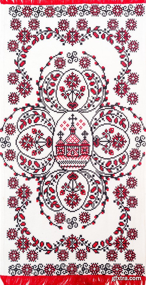 Traditional Ukrainian embroidered towel in red 7x JPEG