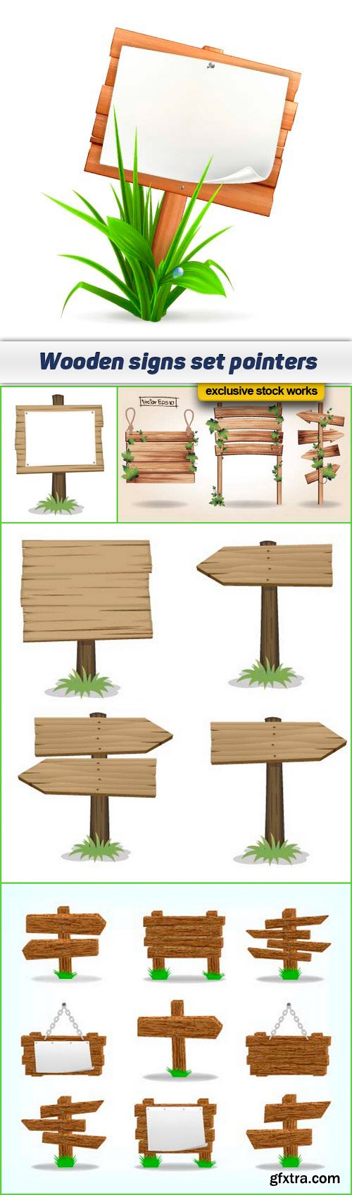 Wooden signs set pointers 5x EPS