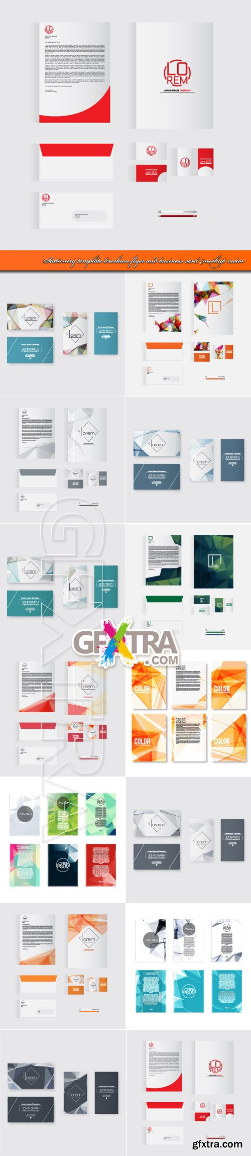 Stationery template brochure flyer and business card mockup vector