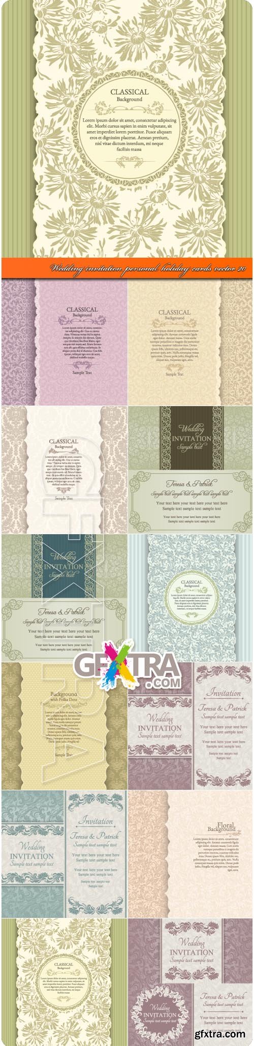 Wedding invitation personal holiday cards vector 20