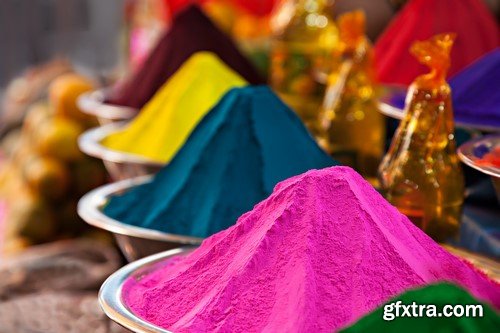 Colored powders at market in Peru 7x JPEG