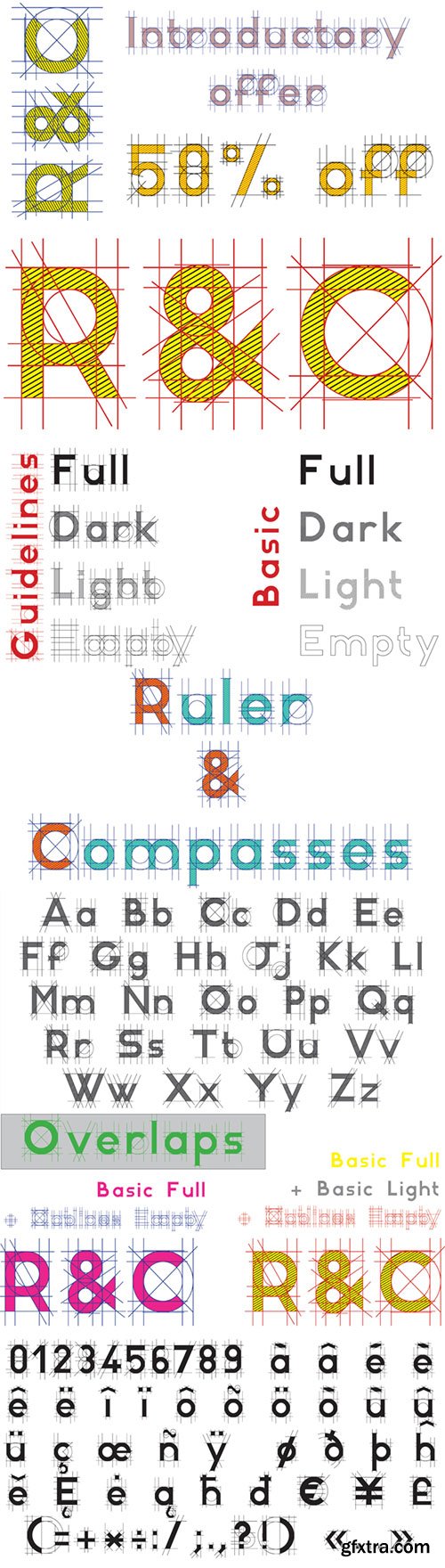 R&C Ruler & Compasses Font Family 7xOTF