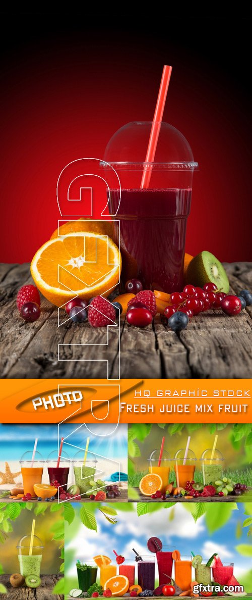 Stock Photo - Fresh juice mix fruit