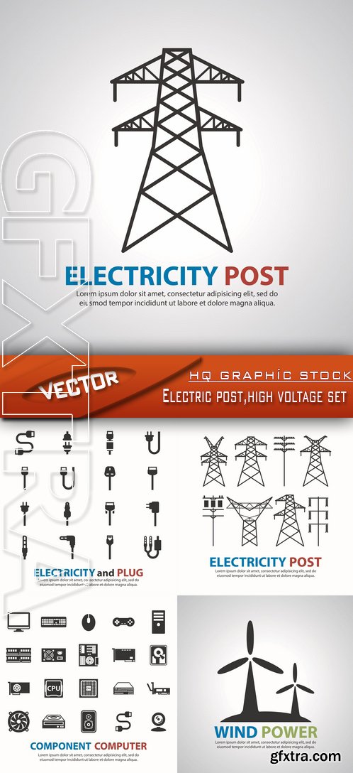 Stock Vector - Electric post,high voltage set