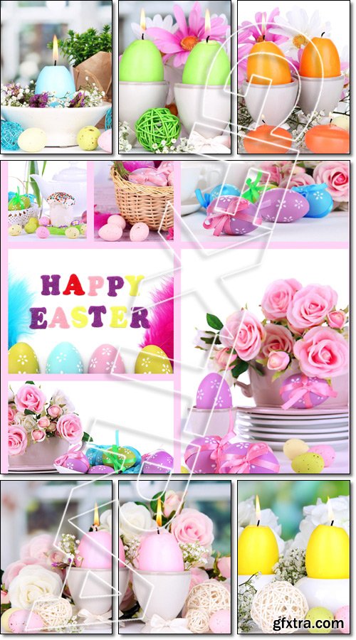 Easter candles with flowers - Stock photo