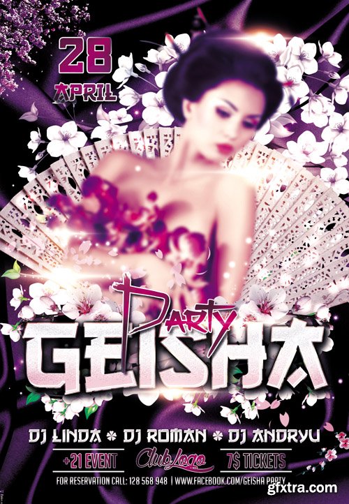 Geisha Party Flyer PSD Template plus FB Cover