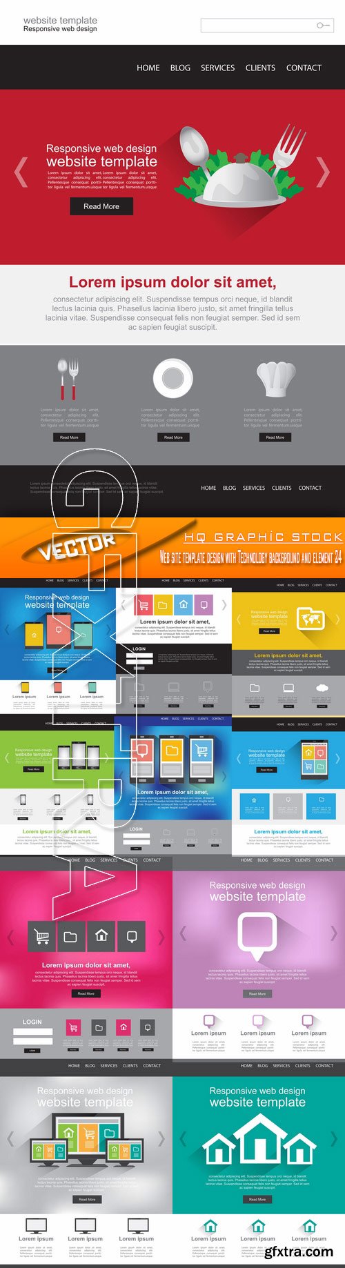 Stock Vector - Web site template design with Technology background and element 24