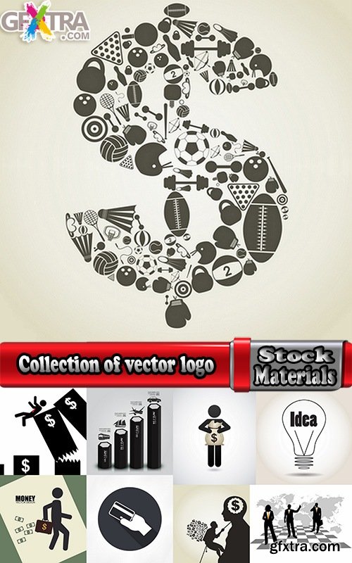 Collection of vector logo picture business card businessman idea of a bag of money 25 Eps