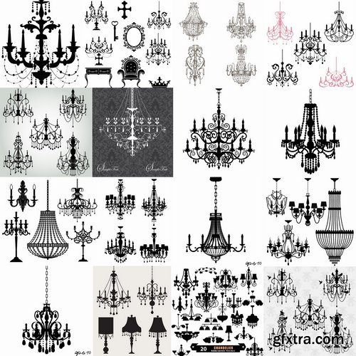 Collection of different vector images chandelier 25 Eps