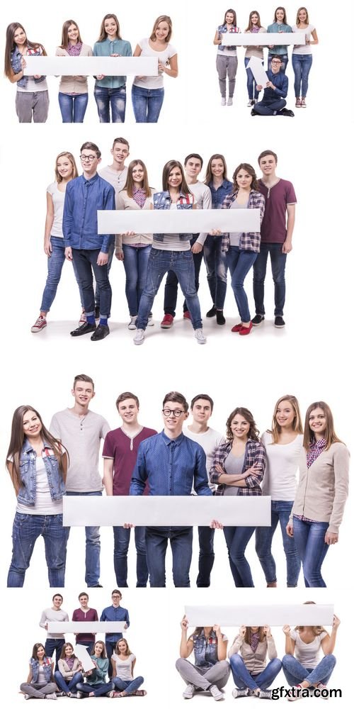 Stock Photos - Happy Young Students Hold a Long Board