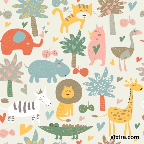 Vector - Seamless Background with Cute Animals