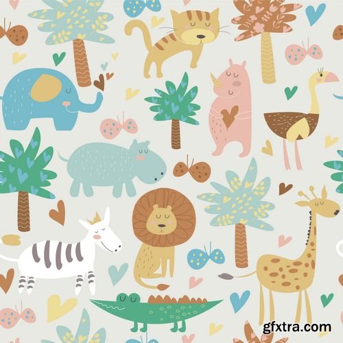 Vector - Seamless Background with Cute Animals