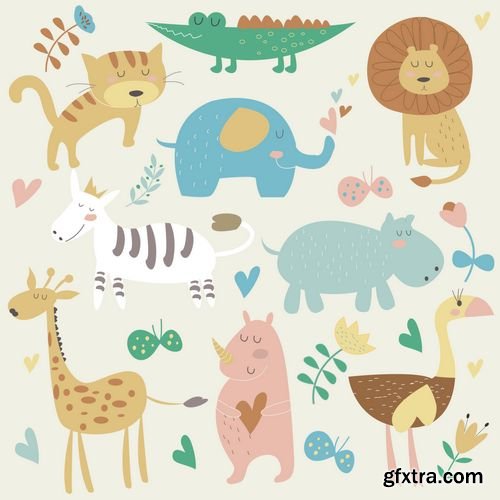 Vector - Seamless Background with Cute Animals