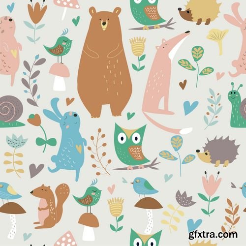 Vector - Seamless Background with Cute Animals