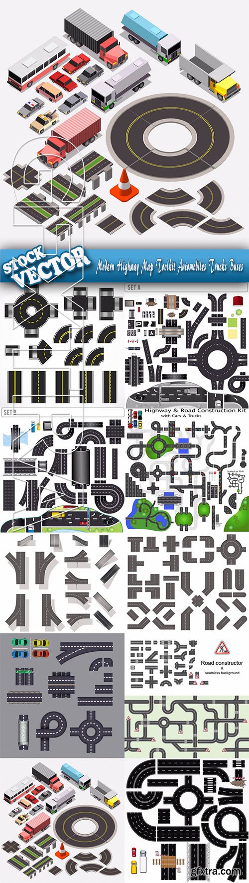 Stock Vector - Modern Highway Map Toolkit Automobiles Trucks Buses