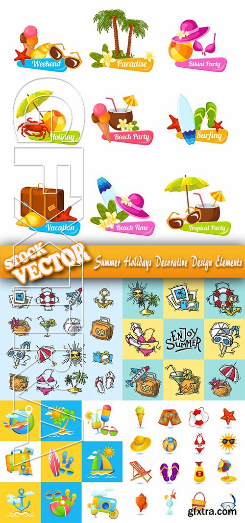 Stock Vector - Summer Holidays Decorative Design Elements