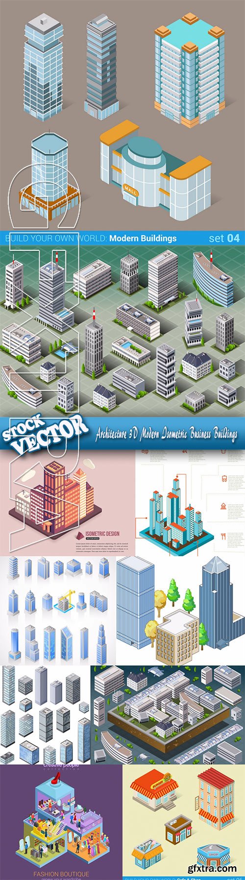 Stock Vector - Architecture 3D Modern Isometric Business Buildings