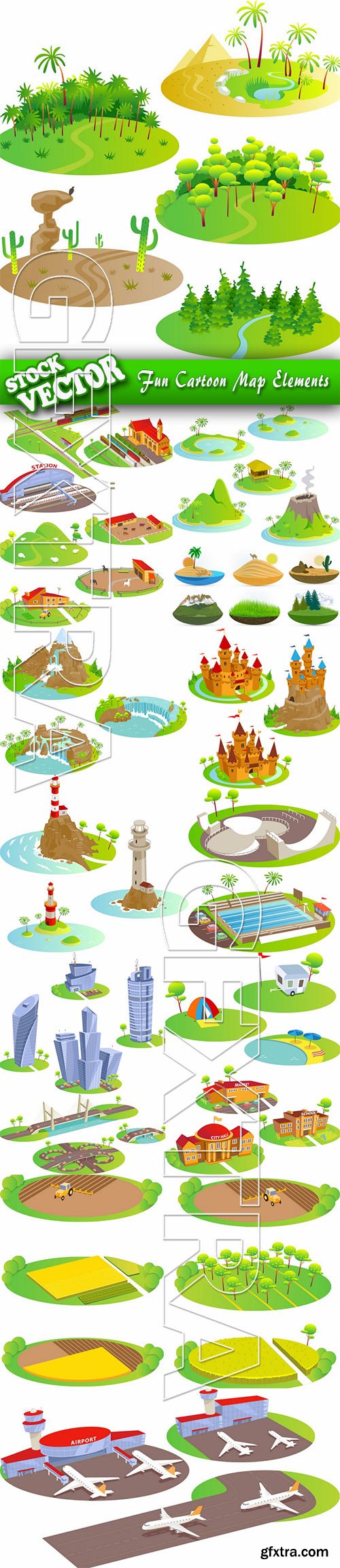 Stock Vector - Fun Cartoon Map Elements