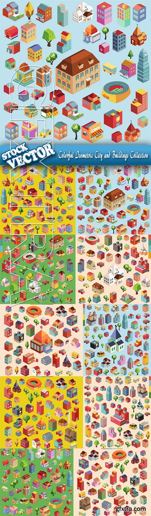 Stock Vector - Colorful Isometric City and Buildings Collection