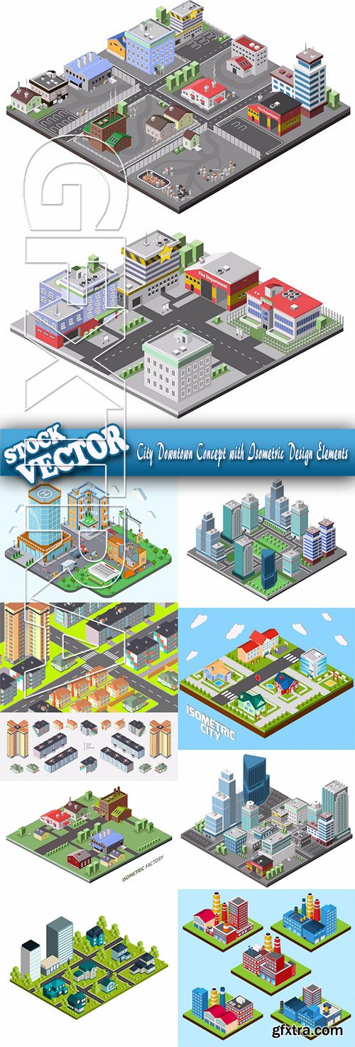 Stock Vector - City Downtown Concept with Isometric Design Elements