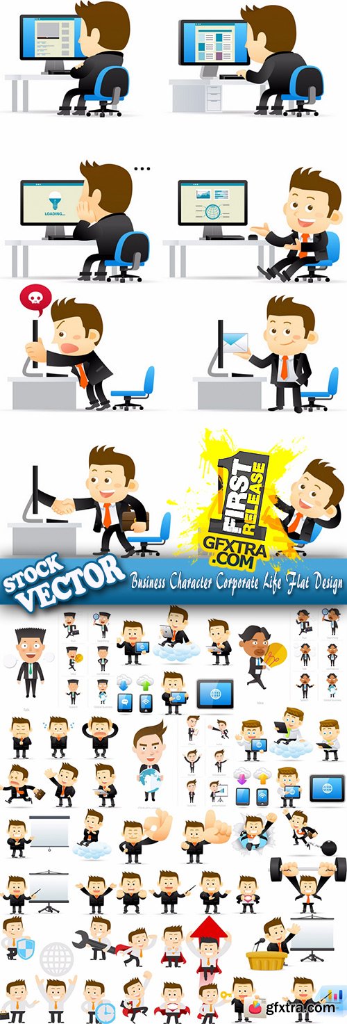 Stock Vector - Business Character Corporate Life Flat Design, 50EPS