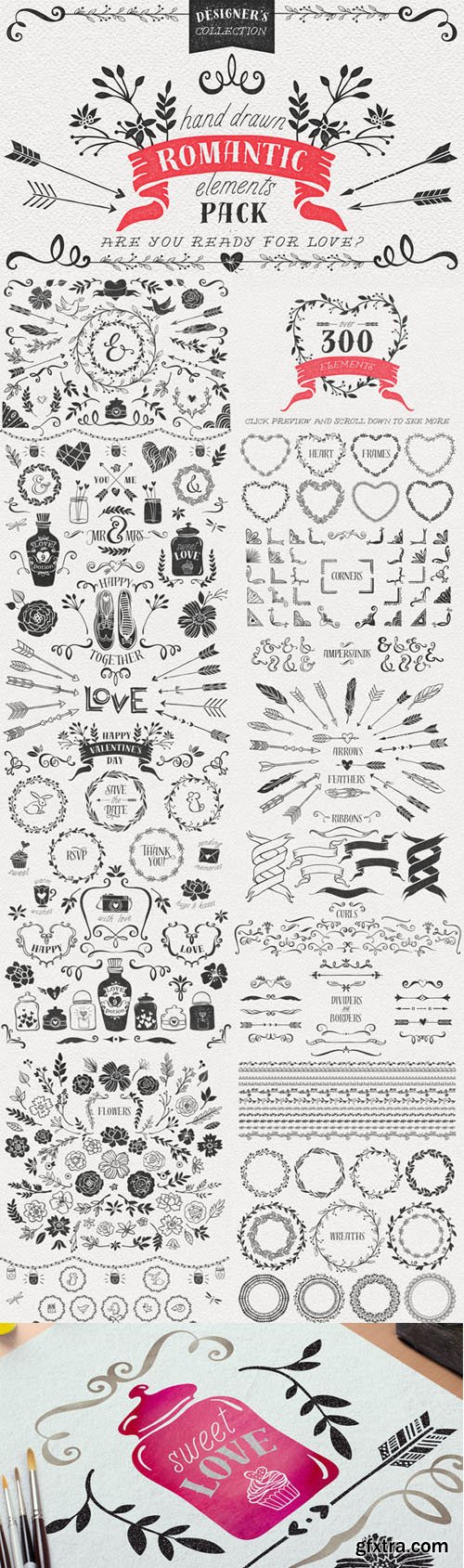 Hand Drawn Romantic Decoration Pack - CM 167958