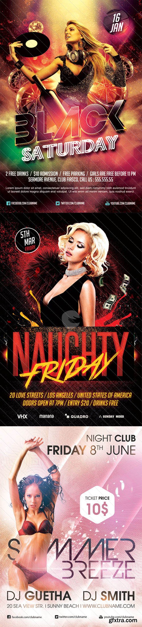 3 Night Club Party Flyer PSD Templates