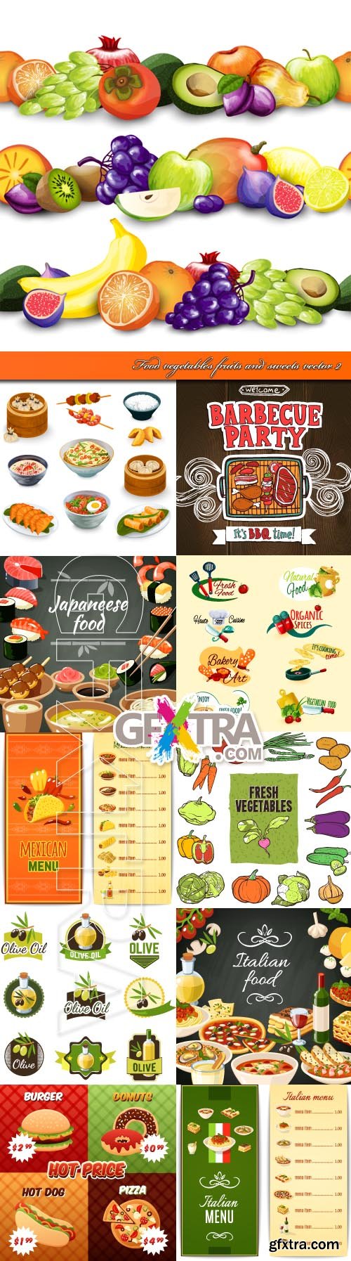 Food vegetables fruits and sweets vector 2