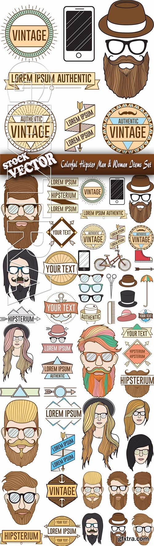 Stock Vector - Colorful Hipster Man & Woman Items Set