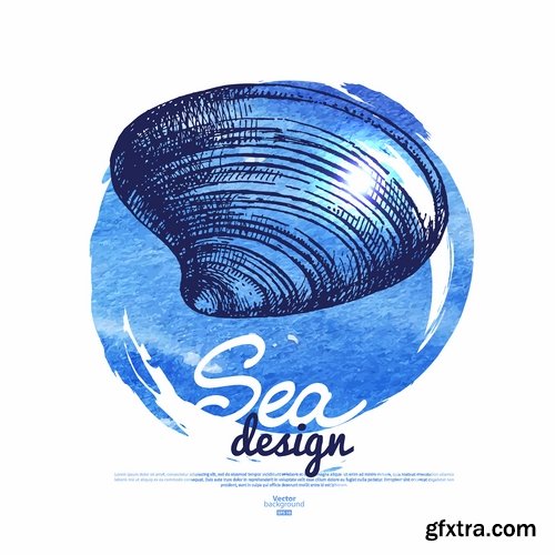 Collection of different vector picture painted seashell sink 25 Eps