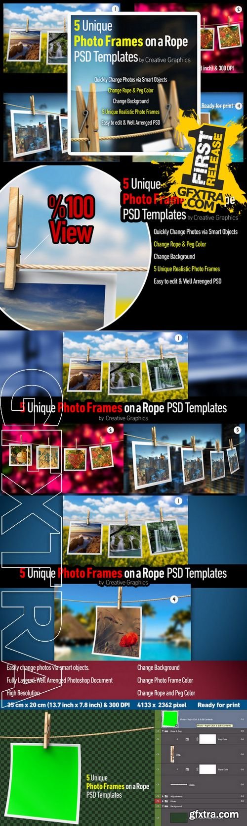 Photo Frames on a Rope PSD Mockup - CM 225682